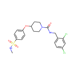 CNS(=O)(=O)c1ccc(OC2CCN(C(=O)NCc3ccc(Cl)cc3Cl)CC2)cc1 ZINC000045339547