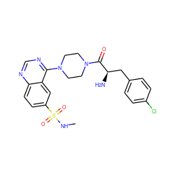 CNS(=O)(=O)c1ccc2ncnc(N3CCN(C(=O)[C@H](N)Cc4ccc(Cl)cc4)CC3)c2c1 ZINC000084597162