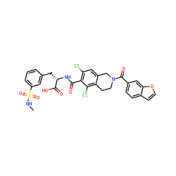 CNS(=O)(=O)c1cccc(C[C@H](NC(=O)c2c(Cl)cc3c(c2Cl)CCN(C(=O)c2ccc4ccoc4c2)C3)C(=O)O)c1 ZINC000084670000