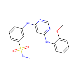 CNS(=O)(=O)c1cccc(Nc2cc(Nc3ccccc3OC)ncn2)c1 ZINC001772602849