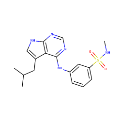 CNS(=O)(=O)c1cccc(Nc2ncnc3[nH]cc(CC(C)C)c23)c1 ZINC000146025770