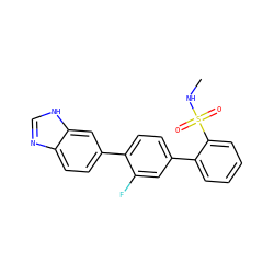 CNS(=O)(=O)c1ccccc1-c1ccc(-c2ccc3nc[nH]c3c2)c(F)c1 ZINC000224836152