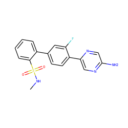 CNS(=O)(=O)c1ccccc1-c1ccc(-c2cnc(N)cn2)c(F)c1 ZINC000212175955
