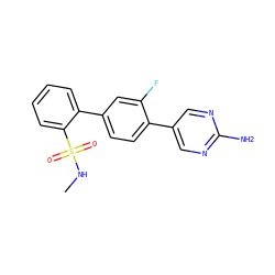 CNS(=O)(=O)c1ccccc1-c1ccc(-c2cnc(N)nc2)c(F)c1 ZINC000224728344