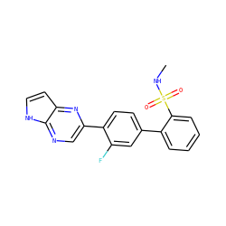 CNS(=O)(=O)c1ccccc1-c1ccc(-c2cnc3[nH]ccc3n2)c(F)c1 ZINC000224750676