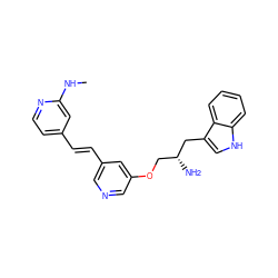 CNc1cc(/C=C/c2cncc(OC[C@@H](N)Cc3c[nH]c4ccccc34)c2)ccn1 ZINC000014957776