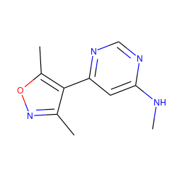 CNc1cc(-c2c(C)noc2C)ncn1 ZINC000004265556