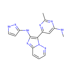 CNc1cc(-c2c(Nc3cc[nH]n3)nc3cccnn23)nc(C)n1 ZINC000095557701