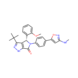CNc1cc(-c2ccc(N3C(=O)c4[nH]nc(C(C)(C)C)c4[C@@H]3c3ccccc3OC)cc2)on1 ZINC000096177154