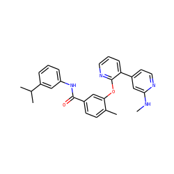 CNc1cc(-c2cccnc2Oc2cc(C(=O)Nc3cccc(C(C)C)c3)ccc2C)ccn1 ZINC000028896874