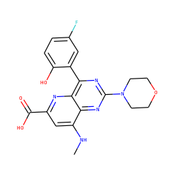 CNc1cc(C(=O)O)nc2c(-c3cc(F)ccc3O)nc(N3CCOCC3)nc12 ZINC000169698805