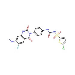 CNc1cc2[nH]c(=O)n(-c3ccc(NC(=O)NS(=O)(=O)c4ccc(Cl)s4)cc3)c(=O)c2cc1F ZINC000043153259