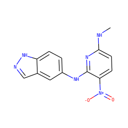 CNc1ccc([N+](=O)[O-])c(Nc2ccc3[nH]ncc3c2)n1 ZINC000147625631
