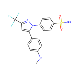 CNc1ccc(-c2cc(C(F)(F)F)nn2-c2ccc(S(N)(=O)=O)cc2)cc1 ZINC000003814706