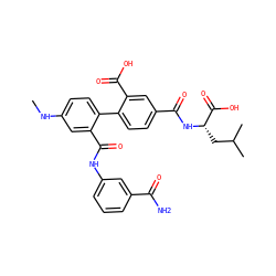 CNc1ccc(-c2ccc(C(=O)N[C@@H](CC(C)C)C(=O)O)cc2C(=O)O)c(C(=O)Nc2cccc(C(N)=O)c2)c1 ZINC000028642638