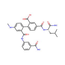 CNc1ccc(-c2ccc(C(=O)N[C@@H](CC(C)C)C(N)=O)cc2C(=O)O)c(C(=O)Nc2cccc(C(N)=O)c2)c1 ZINC000028639483