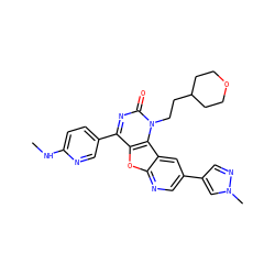 CNc1ccc(-c2nc(=O)n(CCC3CCOCC3)c3c2oc2ncc(-c4cnn(C)c4)cc23)cn1 ZINC000103131429