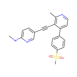 CNc1ccc(C#Cc2c(-c3ccc(S(C)(=O)=O)cc3)ccnc2C)cn1 ZINC000202383901