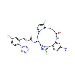 CNc1ccc2c(c1)NC(=O)CCc1nc(ccc1F)C[C@H](NC(=O)/C=C/c1cc(Cl)ccc1-n1cnnn1)c1nc-2c(Cl)[nH]1 ZINC000221457511