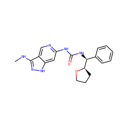 CNc1n[nH]c2cc(NC(=O)N[C@@H](c3ccccc3)[C@H]3CCCO3)ncc12 ZINC000210831489
