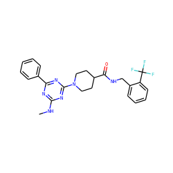 CNc1nc(-c2ccccc2)nc(N2CCC(C(=O)NCc3ccccc3C(F)(F)F)CC2)n1 ZINC000059255114