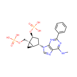 CNc1nc(-c2ccccc2)nc2c1ncn2[C@H]1C[C@H](OP(=O)(O)O)[C@]2(COP(=O)(O)O)C[C@H]12 ZINC000028701620