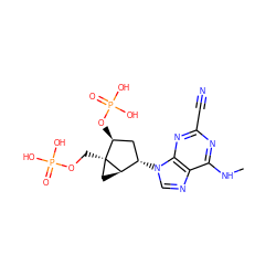 CNc1nc(C#N)nc2c1ncn2[C@H]1C[C@H](OP(=O)(O)O)[C@]2(COP(=O)(O)O)C[C@H]12 ZINC000028656395