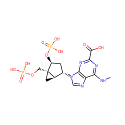 CNc1nc(C(=O)O)nc2c1ncn2[C@H]1C[C@H](OP(=O)(O)O)[C@]2(COP(=O)(O)O)C[C@H]12 ZINC000028656399