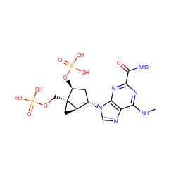 CNc1nc(C(N)=O)nc2c1ncn2[C@H]1C[C@H](OP(=O)(O)O)[C@]2(COP(=O)(O)O)C[C@H]12 ZINC000028656397