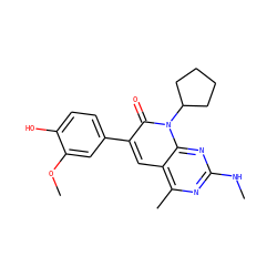 CNc1nc(C)c2cc(-c3ccc(O)c(OC)c3)c(=O)n(C3CCCC3)c2n1 ZINC000140056280