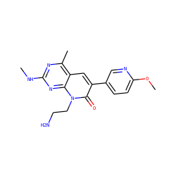 CNc1nc(C)c2cc(-c3ccc(OC)nc3)c(=O)n(CCN)c2n1 ZINC000117706108
