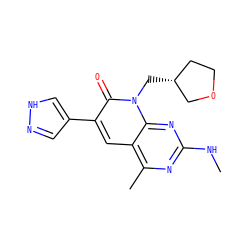CNc1nc(C)c2cc(-c3cn[nH]c3)c(=O)n(C[C@@H]3CCOC3)c2n1 ZINC000117716388