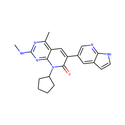 CNc1nc(C)c2cc(-c3cnc4[nH]ccc4c3)c(=O)n(C3CCCC3)c2n1 ZINC000117701150