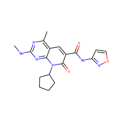 CNc1nc(C)c2cc(C(=O)Nc3ccon3)c(=O)n(C3CCCC3)c2n1 ZINC000116027072