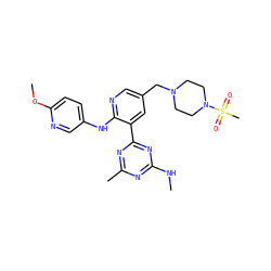 CNc1nc(C)nc(-c2cc(CN3CCN(S(C)(=O)=O)CC3)cnc2Nc2ccc(OC)nc2)n1 ZINC000113155283