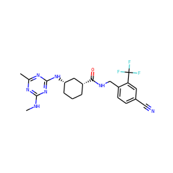 CNc1nc(C)nc(N[C@H]2CCC[C@@H](C(=O)NCc3ccc(C#N)cc3C(F)(F)F)C2)n1 ZINC000167915141