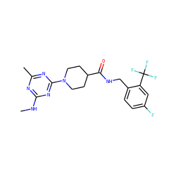 CNc1nc(C)nc(N2CCC(C(=O)NCc3ccc(F)cc3C(F)(F)F)CC2)n1 ZINC000059255390