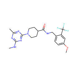 CNc1nc(C)nc(N2CCC(C(=O)NCc3ccc(OC)cc3C(F)(F)F)CC2)n1 ZINC000059255388