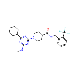 CNc1nc(C2CCCCC2)nc(N2CCC(C(=O)NCc3ccccc3C(F)(F)F)CC2)n1 ZINC000096271670