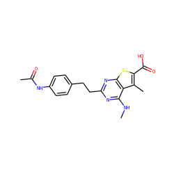 CNc1nc(CCc2ccc(NC(C)=O)cc2)nc2sc(C(=O)O)c(C)c12 ZINC001772616047
