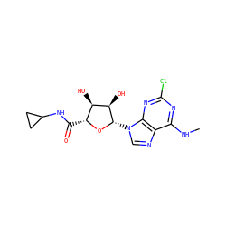 CNc1nc(Cl)nc2c1ncn2[C@@H]1O[C@H](C(=O)NC2CC2)[C@@H](O)[C@H]1O ZINC000096901444