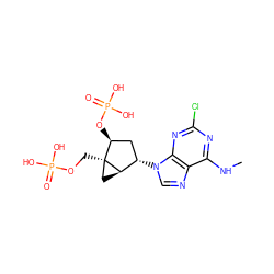 CNc1nc(Cl)nc2c1ncn2[C@H]1C[C@H](OP(=O)(O)O)[C@]2(COP(=O)(O)O)C[C@H]12 ZINC000013492626