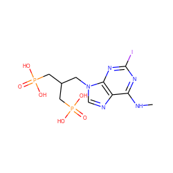 CNc1nc(I)nc2c1ncn2CC(CP(=O)(O)O)CP(=O)(O)O ZINC000028701623