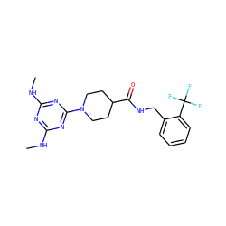 CNc1nc(NC)nc(N2CCC(C(=O)NCc3ccccc3C(F)(F)F)CC2)n1 ZINC000059256678
