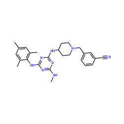 CNc1nc(Nc2c(C)cc(C)cc2C)nc(NC2CCN(Cc3cccc(C#N)c3)CC2)n1 ZINC000073296585