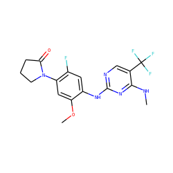 CNc1nc(Nc2cc(F)c(N3CCCC3=O)cc2OC)ncc1C(F)(F)F ZINC000205903366