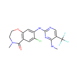 CNc1nc(Nc2cc3c(cc2Cl)C(=O)N(C)CCO3)ncc1C(F)(F)F ZINC000169704558