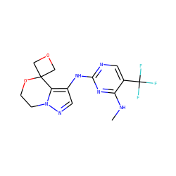 CNc1nc(Nc2cnn3c2C2(COC2)OCC3)ncc1C(F)(F)F ZINC000205906882