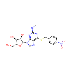 CNc1nc(SCc2ccc([N+](=O)[O-])cc2)c2ncn([C@@H]3O[C@H](CO)[C@@H](O)[C@H]3O)c2n1 ZINC000028875712