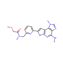 CNc1nc2[nH]c(-c3cccc(CN(C)C(=O)COC)n3)cc2c2c1ncn2C ZINC000073142085